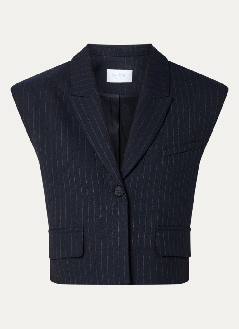 By-bar Dames Bobi cropped gilet met krijtstreep in de kleur Blauw, maat: XL