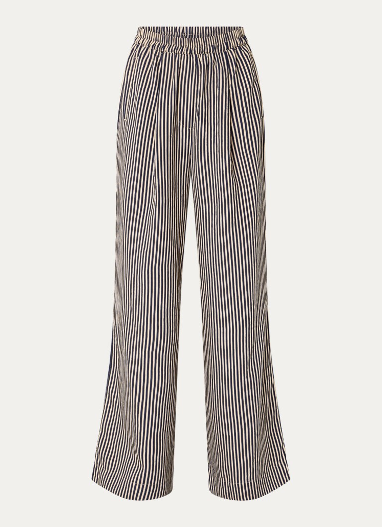 By-bar Dames Celin high waist wide fit palazzo broek met streepprint in de kleur Donkerblauw, maat: M