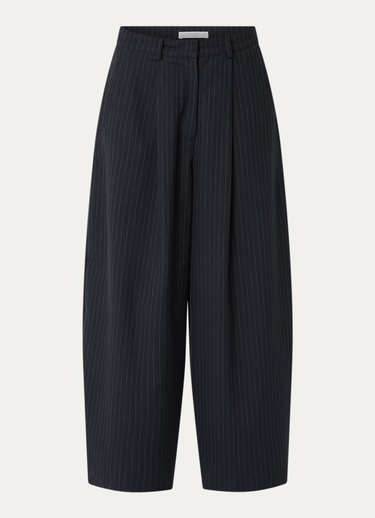 By-bar Dames Frida high waist wide fit pantalon met krijtstreep in de kleur Donkerblauw, maat: S