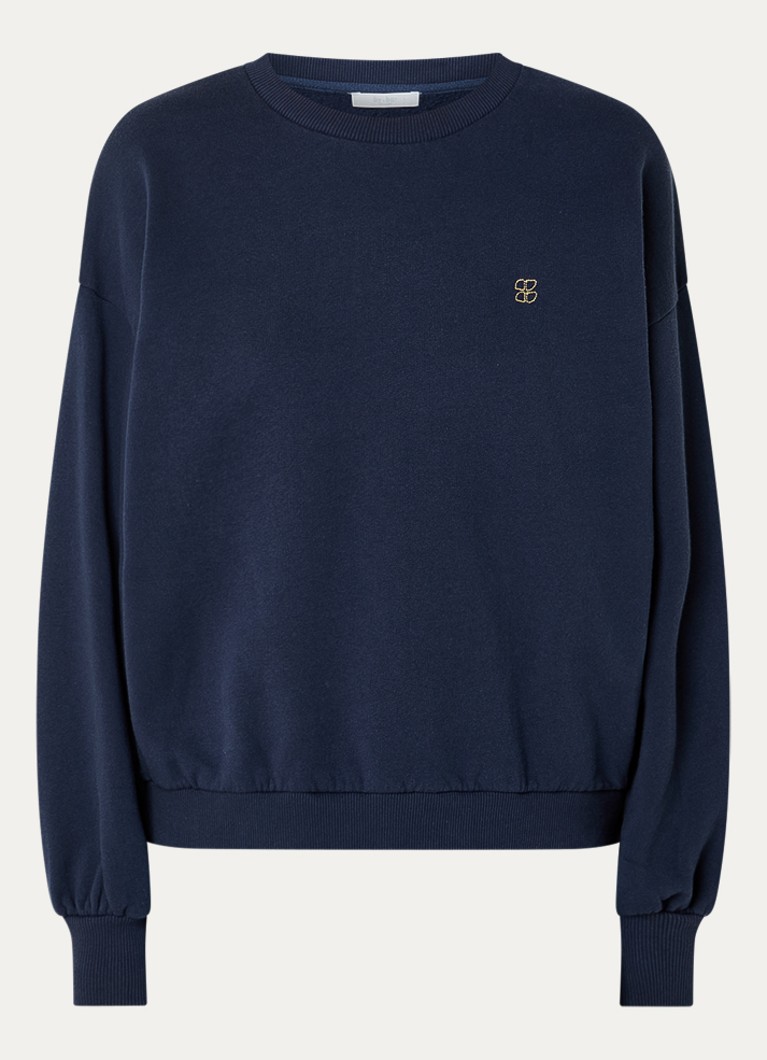 By-bar Dames Lili sweater met front- en backprint in de kleur Donkerblauw, maat: XL