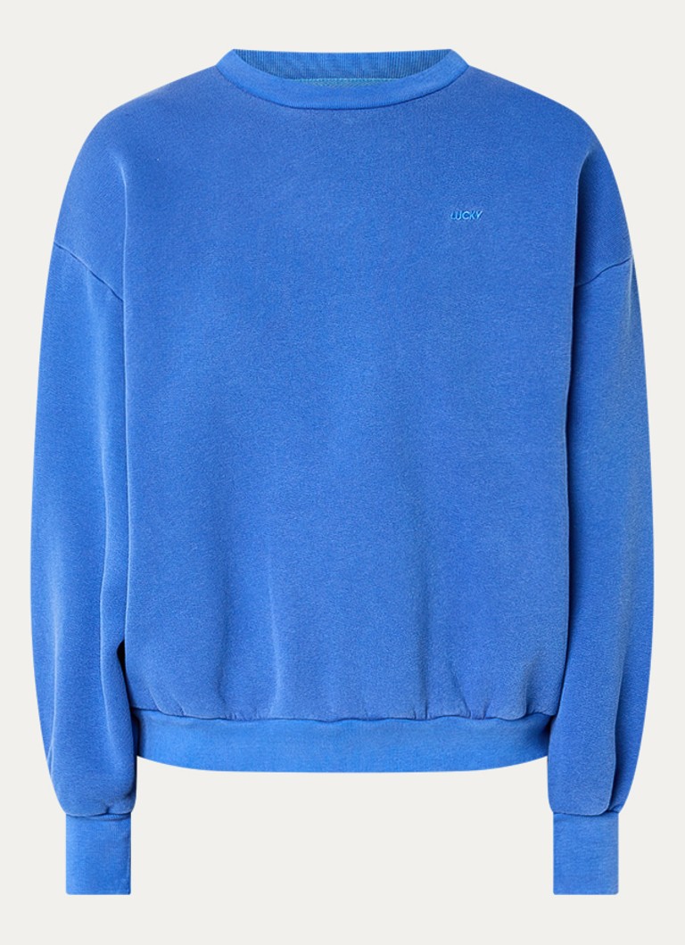 By-bar Dames Lili Lucky sweater met borduring in de kleur Blauw, maat: S
