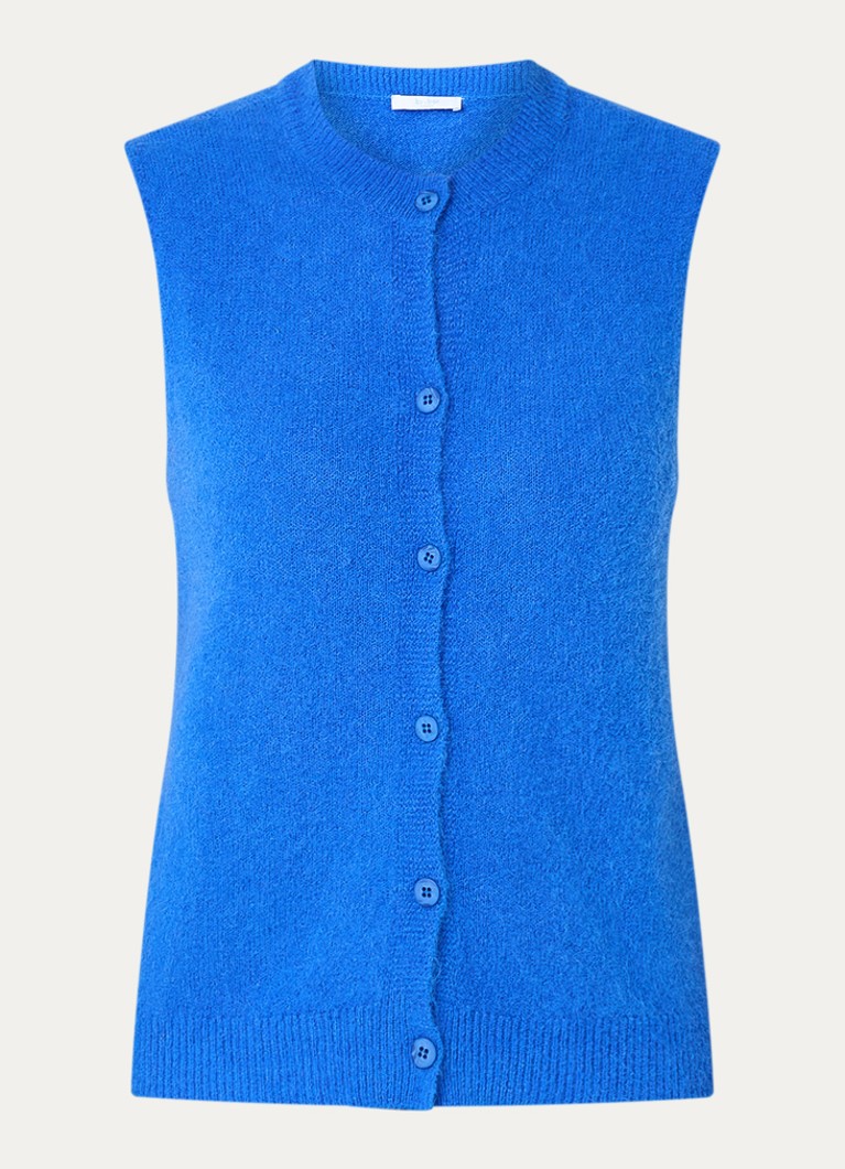 By-bar Dames Meya mouwloze top in alpaca wolblend in de kleur Blauw, maat: L