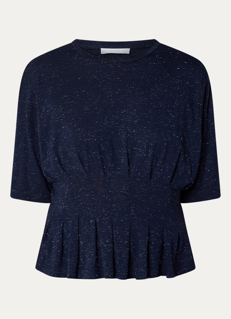 By-bar Dames Diva top met strass en ronde hals in de kleur Donkerblauw, maat: S