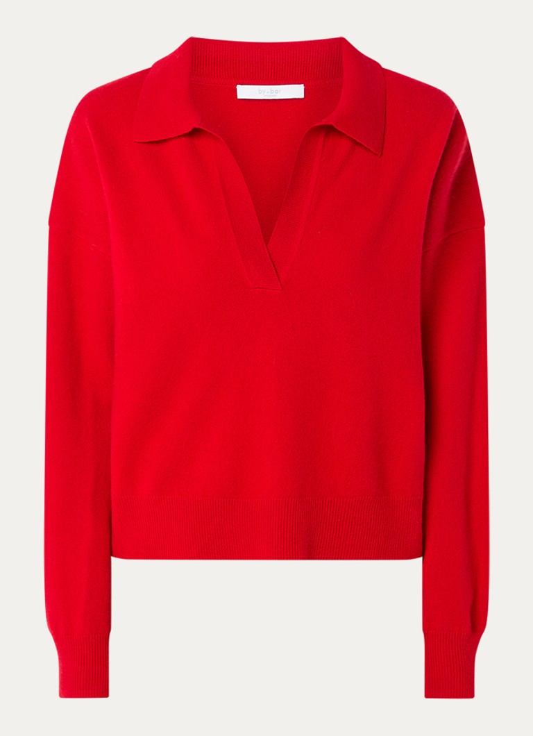 By-bar Dames Flex fijngebreide trui van merino wol in de kleur Rood, maat: S
