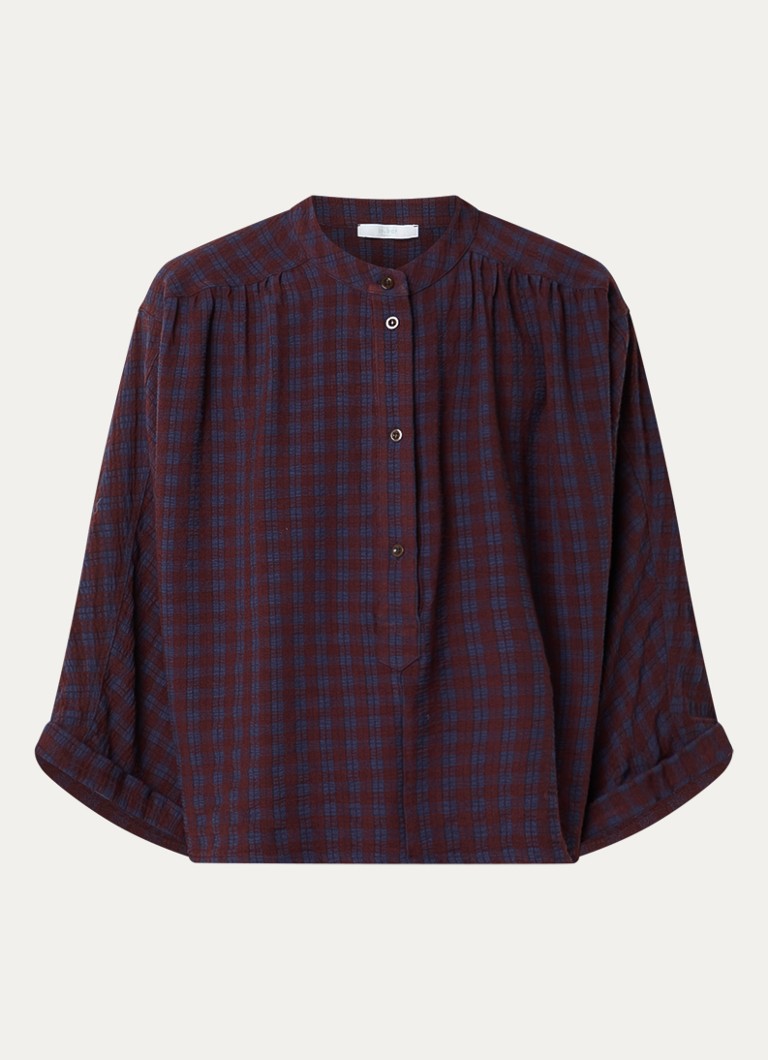 By-bar Dames Jess blouse met ruitdessin in de kleur Bordeauxrood, maat: M