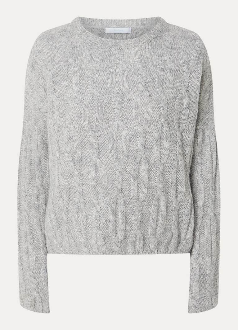 By-bar Dames Lora grofgebreide trui in alpaca wolblend in de kleur Grijsmele, maat: XS