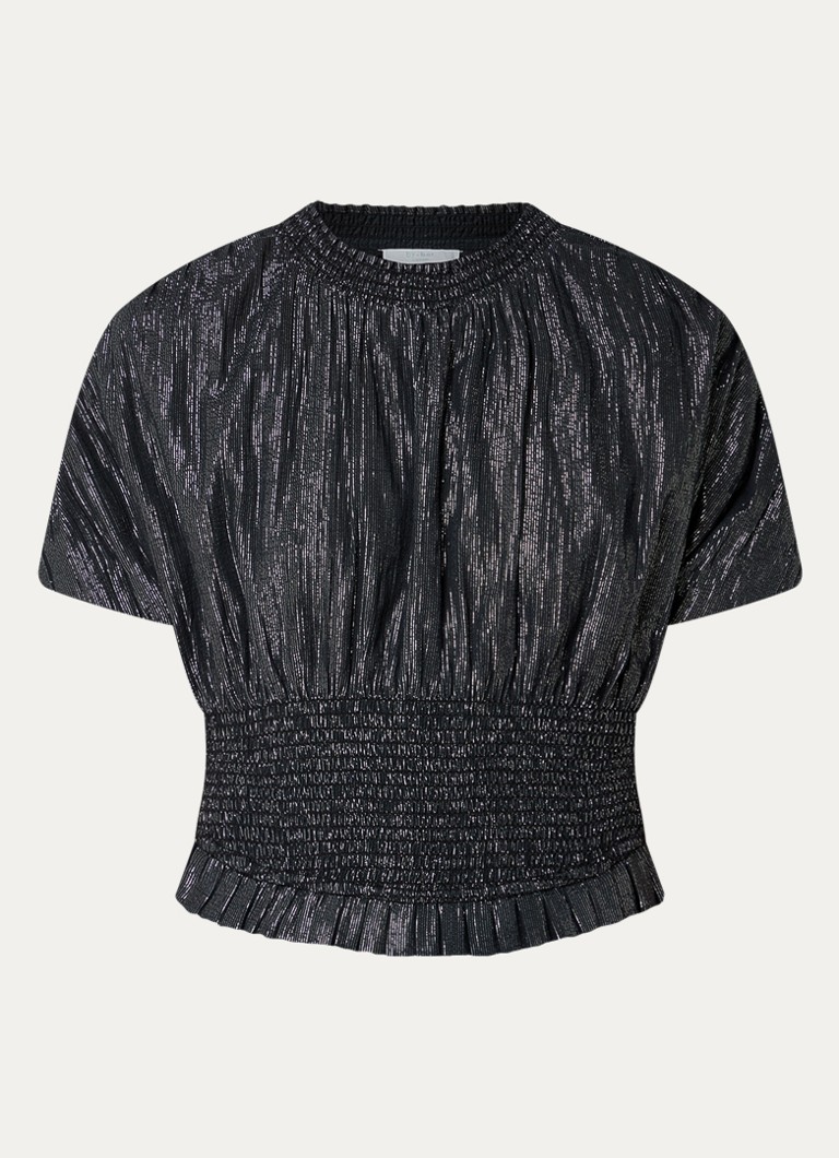 By-bar Dames Melia top met lurex en ronde hals in de kleur Zwart, maat: S
