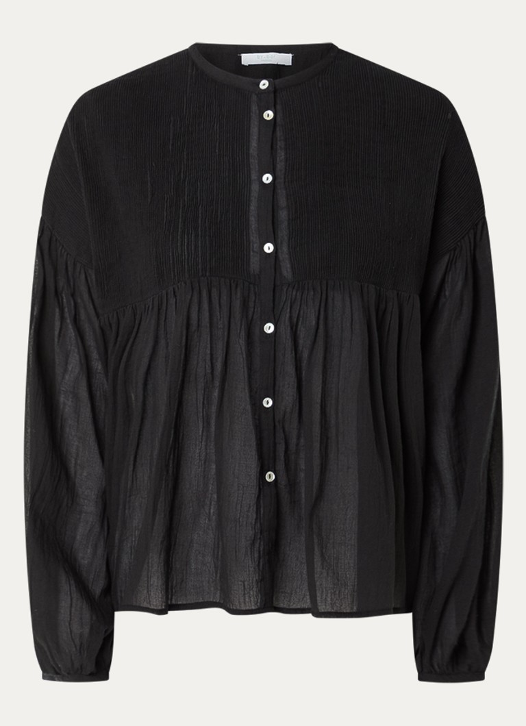 By-bar Dames Mine semi-transparante blouse met ballonmouw in de kleur Zwart, maat: L