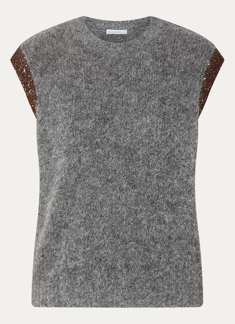 By-bar Dames Noby grofgebreide spencer in alpaca wolblend in de kleur Grijsmele, maat: M