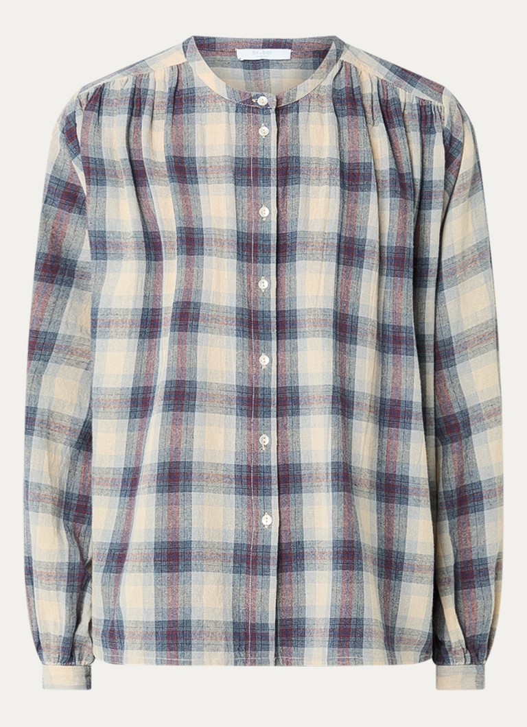 By-bar Dames Nyka blouse met ruitdessin in de kleur Donkerblauw, maat: L
