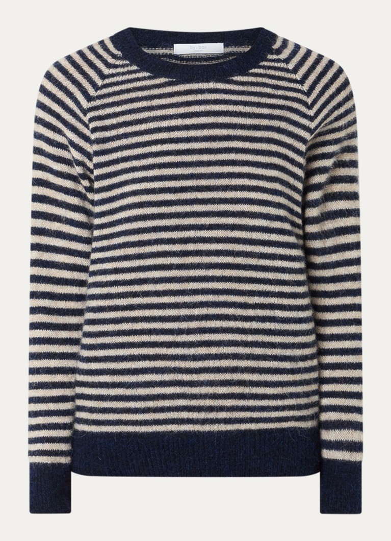 By-bar Dames Sally grofgebreide trui in alpaca wolblend in de kleur Donkerblauw, maat: S