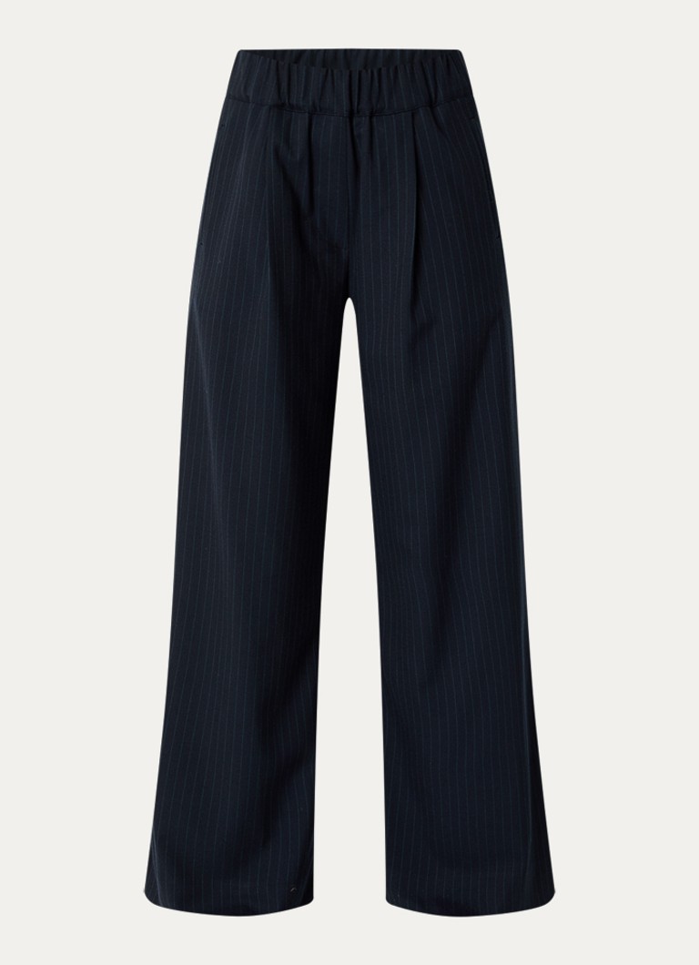 By-bar Dames Benji high waist loose fit palazzo broek met steekzakken in de kleur Donkerblauw, maat: S