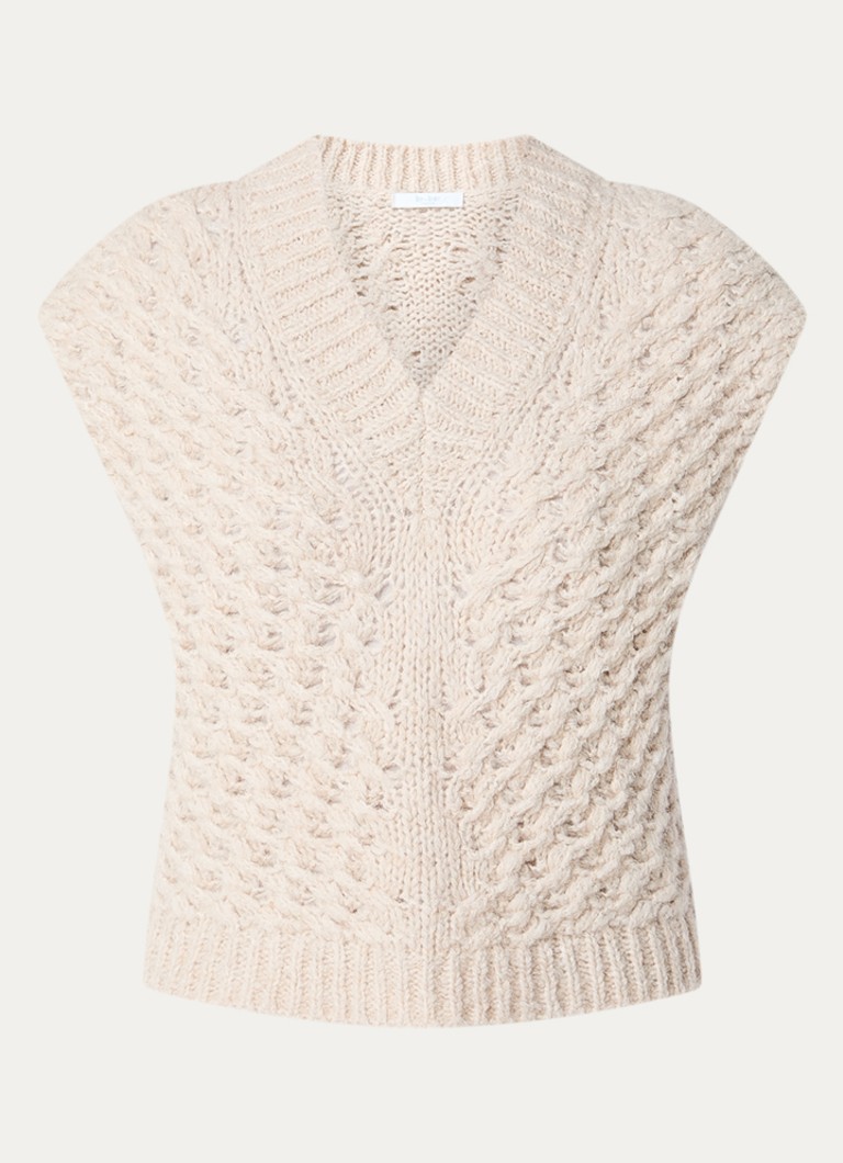 By-bar Dames Blake grofgebreide spencer in alpaca wolblend in de kleur Creme, maat: M