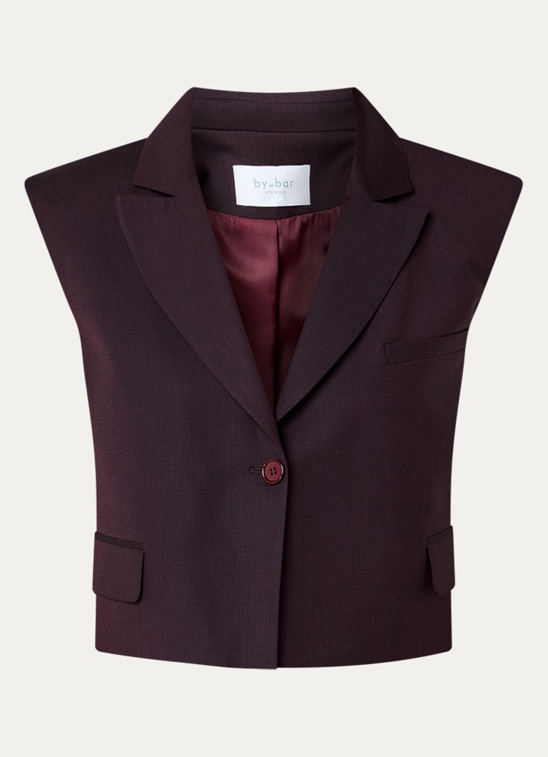 By-bar Dames Bobi cropped gilet met borst- en klepzakken in de kleur Bordeauxrood, maat: XL