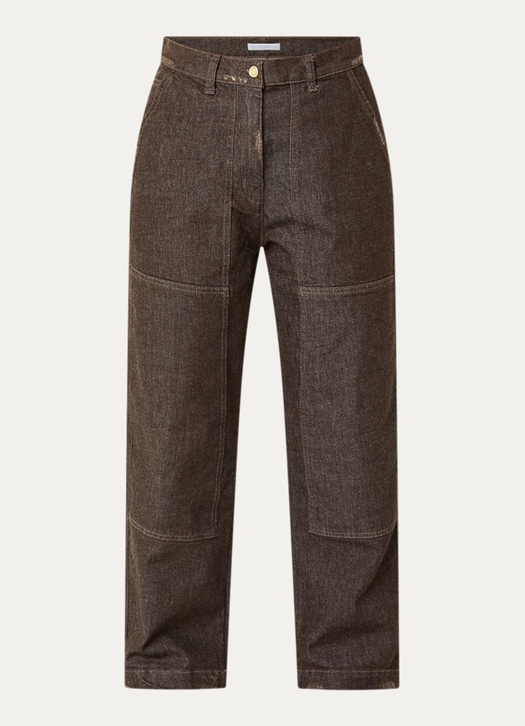 By-bar Dames Jenna high waist wide fit jeans met gekleurde wassing in de kleur Donkerbruin, maat: L
