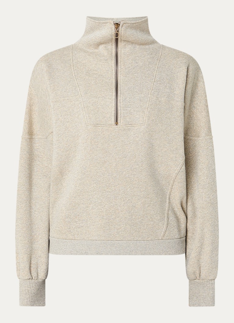By-bar Dames Roos sweater met opstaande kraag en halve rits in de kleur Beige, maat: XL
