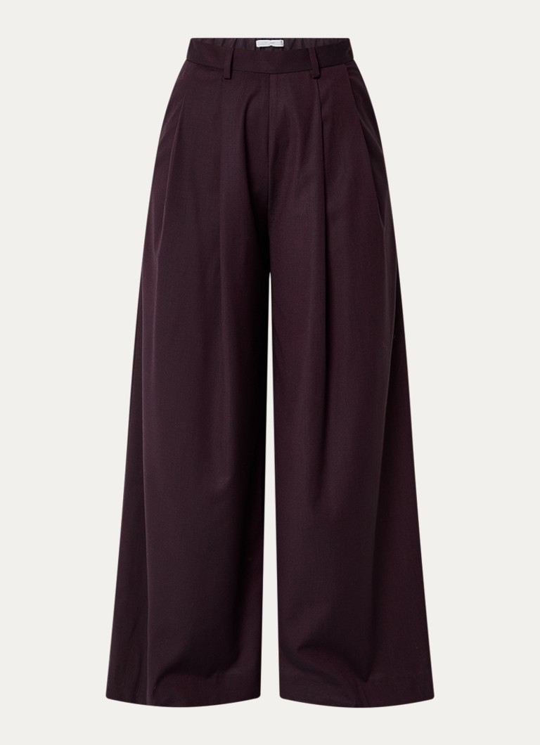 By-bar Dames Sef high waist wide fit pantalon met steekzakken in de kleur Aubergine, maat: XS