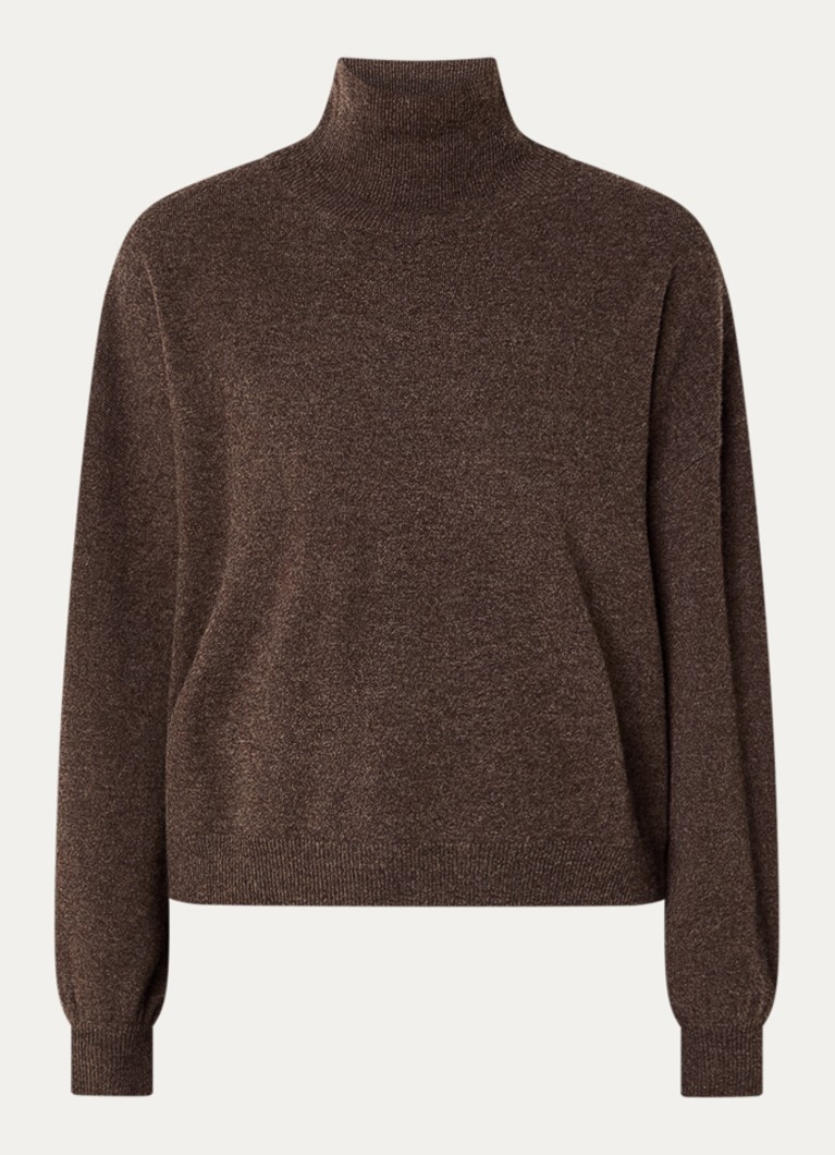 By-bar Dames Sammie fijngebreide trui van merino wol met col in de kleur Donkerbruin, maat: XL
