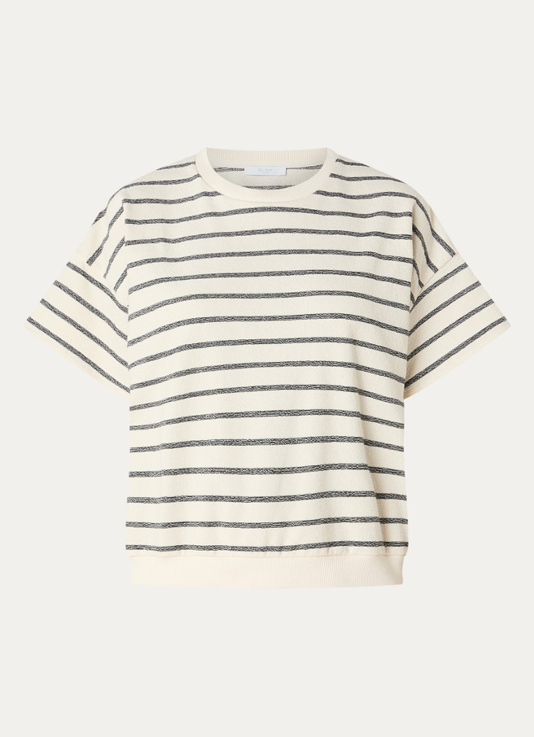 By-bar Dames Bobbi fijngebreide top met streepprint in de kleur Gebroken wit, maat: XL