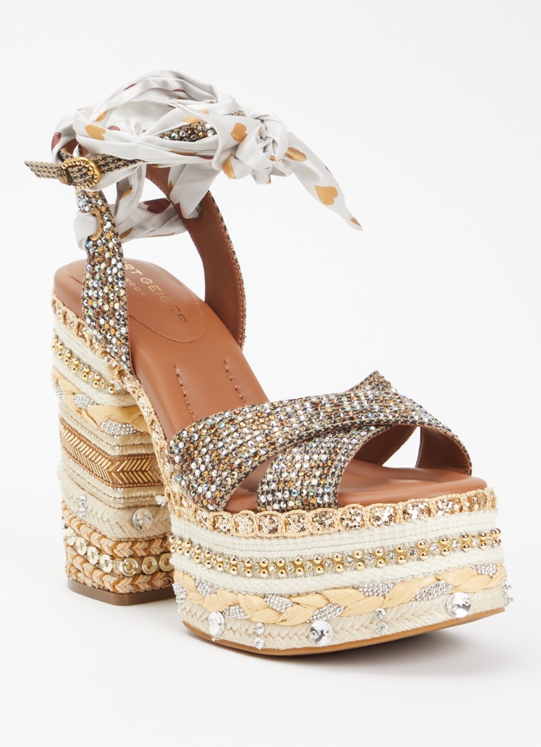 Kurt Geiger Dames Chelsea Scarf sandalette met strass en pailletten in de kleur Beige, maat: 41