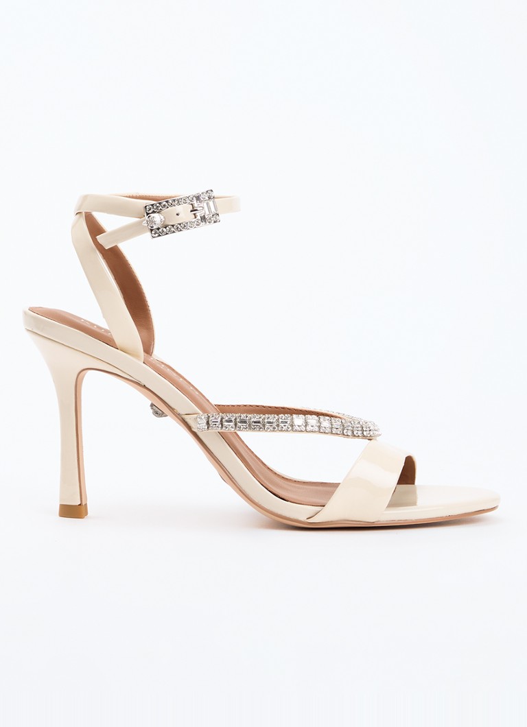 Kurt Geiger Dames Sandalette van leer met lakfinish en strass in de kleur Ivoor, maat: 41