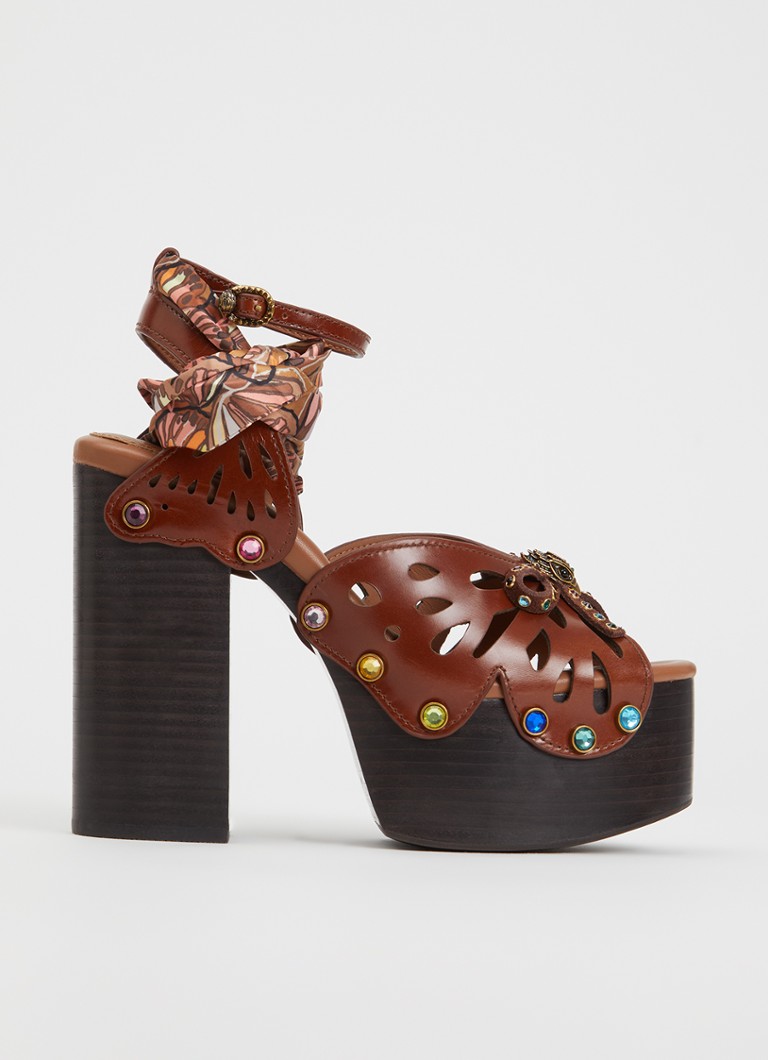 Kurt Geiger Dames Butterfly Platform sandalette met strass in de kleur Donkerbruin, maat: 41