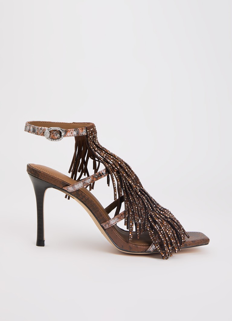 Kurt Geiger Dames 90 sandalette met strass en franjes in de kleur Donkerbruin, maat: 39