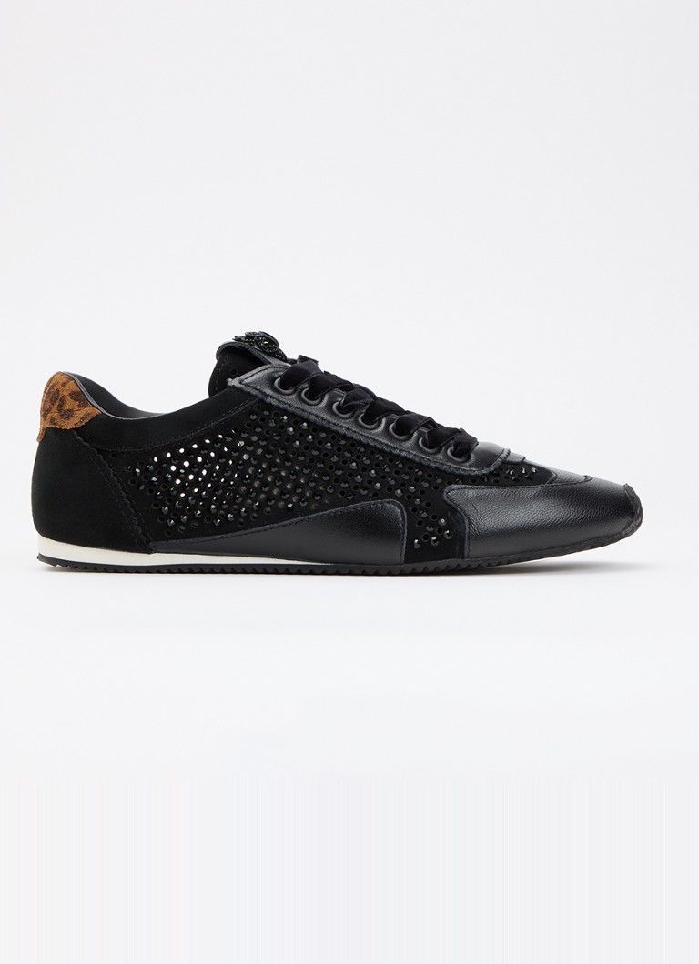 Kurt Geiger Dames Islington sneaker van suède met strass en details van leer in de kleur Zwart, maat: 40