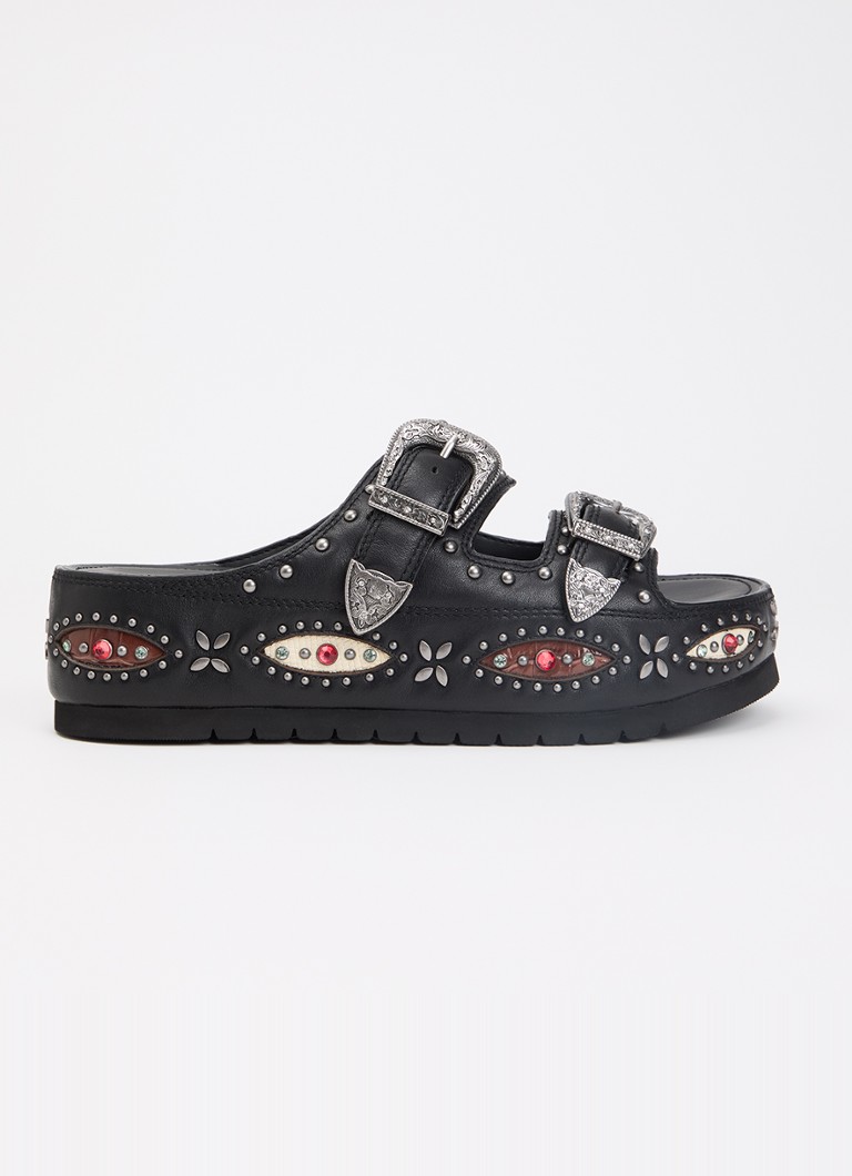 Kurt Geiger Dames Western Buckle sandaal van leer met strass in de kleur Zwart, maat: 38