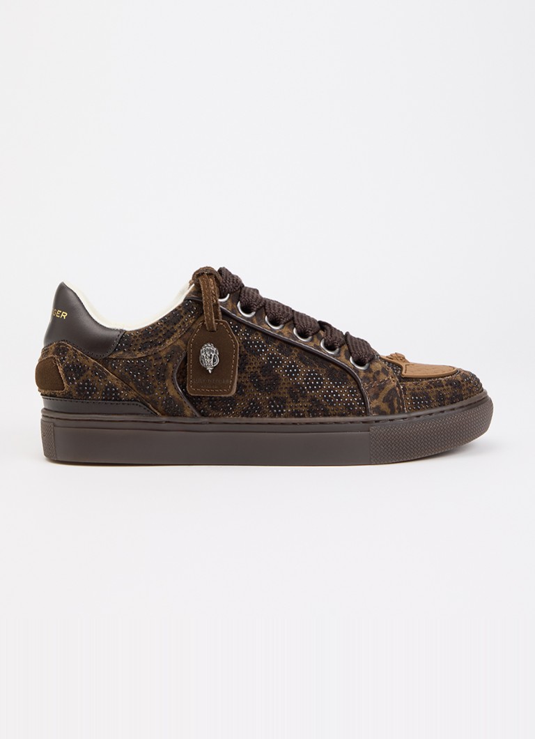 Kurt Geiger Dames Southbank Tag sneaker van suède met panterprint en strass in de kleur Donkerbruin, maat: 40
