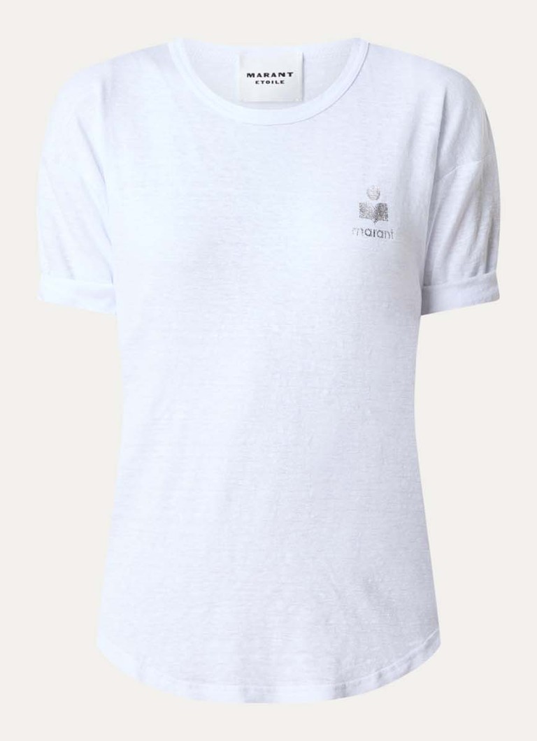 Isabel Marant Dames Kolida T-shirt van linnen met logo in de kleur Wit, maat: M