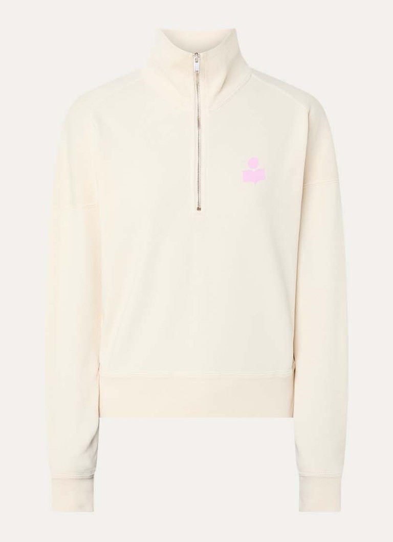 Isabel Marant Dames Sweater met halve rits en logo in de kleur Gebroken wit, maat: 40