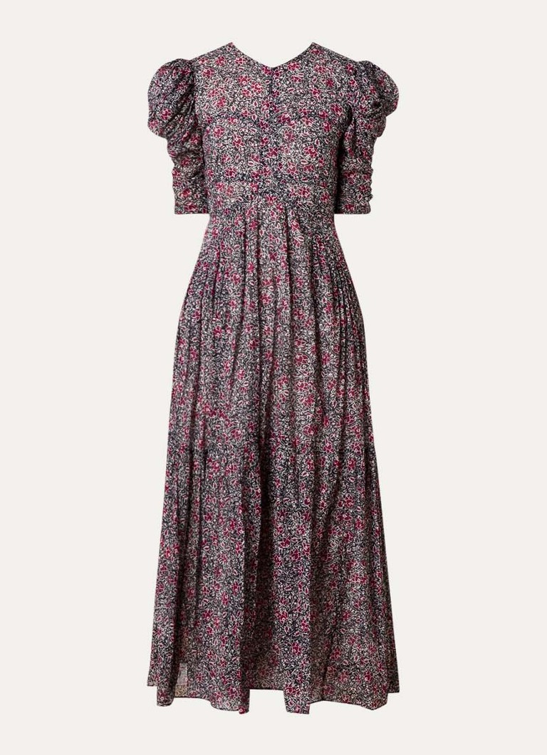 Isabel Marant Dames Sichellia maxi jurk met bloemenprint en rugdecolleté in de kleur Cranberryrood, maat: 40