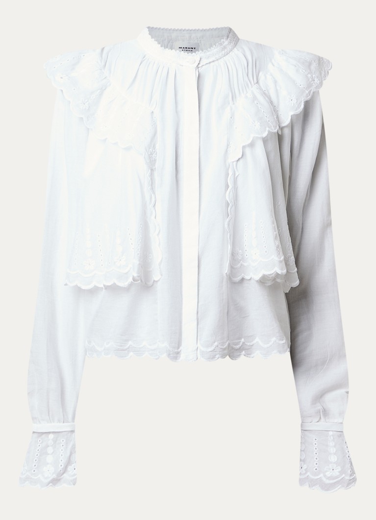Isabel Marant Dames Kelmon blouse met volant en borduring in de kleur Wit, maat: 36