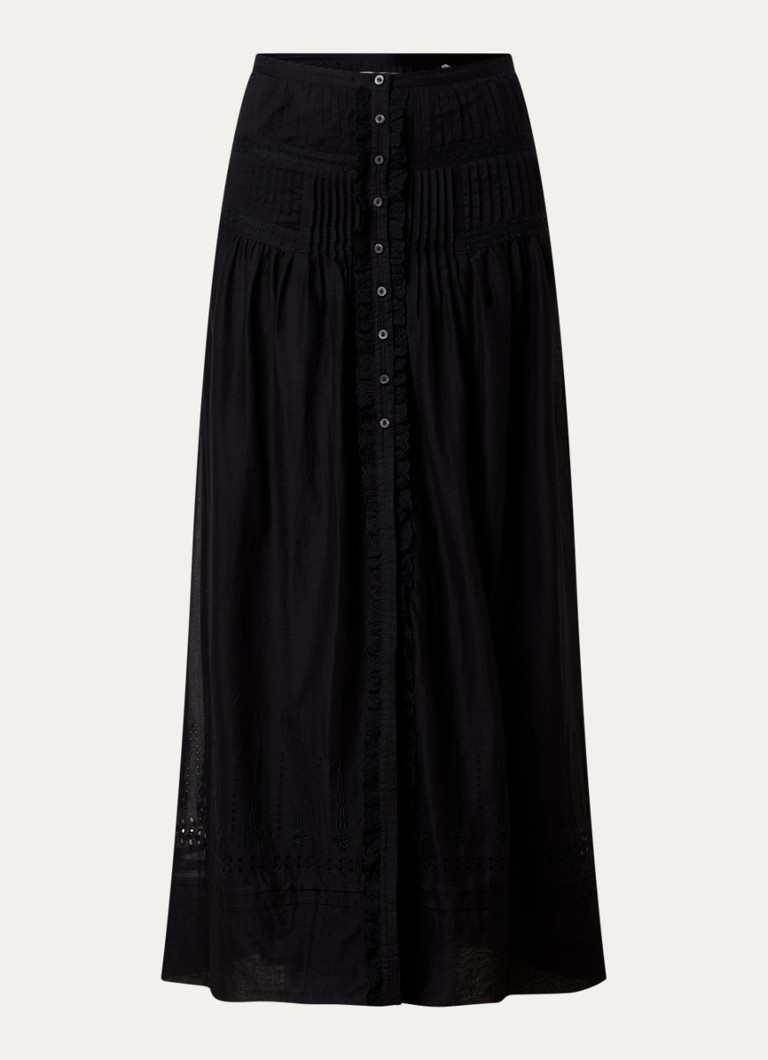 Isabel Marant Dames Loraine maxi rok met borduring en volant in de kleur Zwart, maat: 40