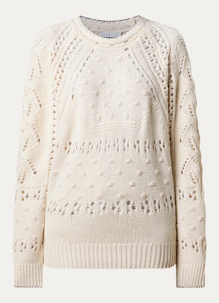Isabel Marant Dames Luce grofgebreide pullover in merino wolblend met opengewerkt dessin in de kleur Gebroken wit, maat: 42