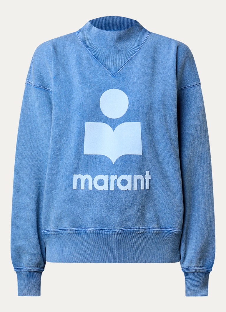 Isabel Marant Dames Moby sweater met opstaande kraag en flock logoprint in de kleur Blauw, maat: 34