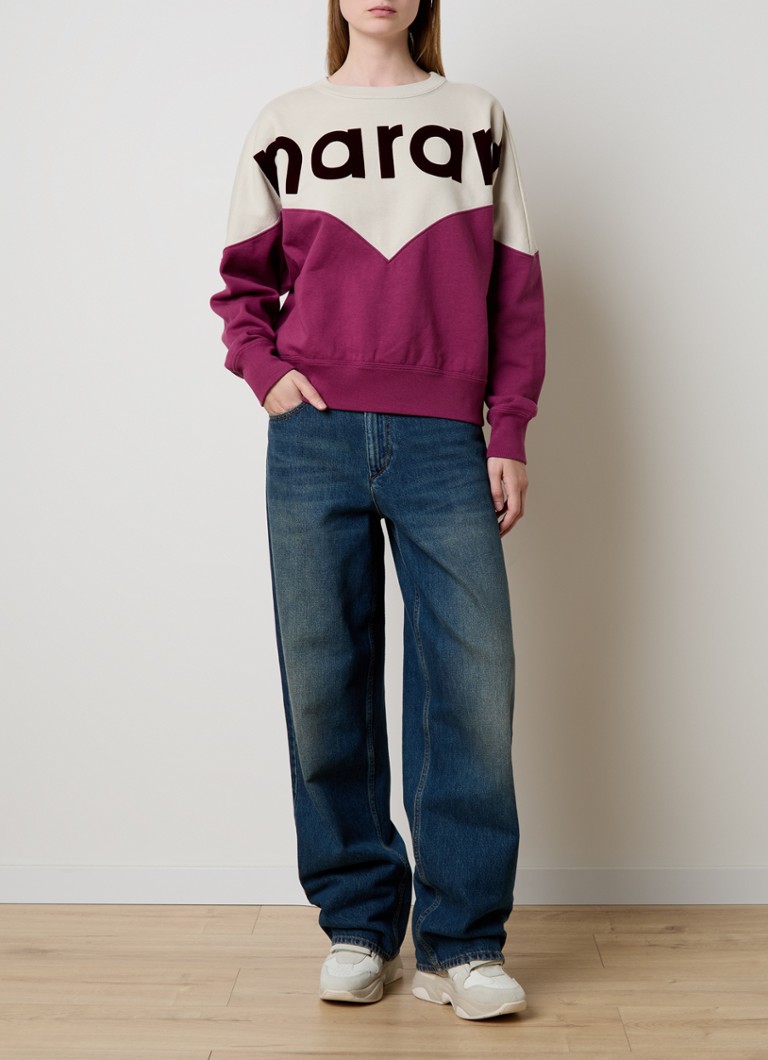 Isabel Marant Dames Oversized sweater met flock logoprint in de kleur Beige, maat: 36