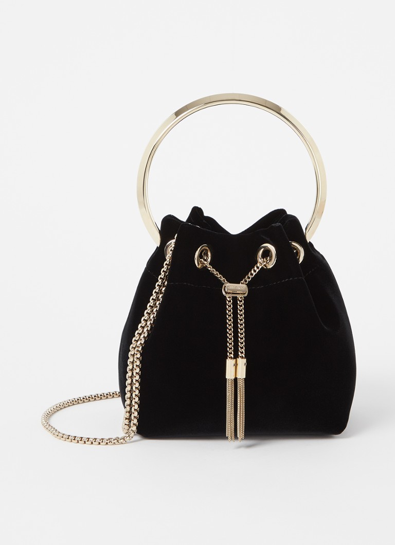 Jimmy Choo Dames Bon Bon mini handtas van fluweel in de kleur Zwart
