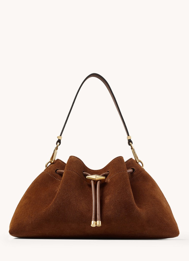 Jimmy Choo Dames Cinch M schoudertas van kalfssuède in de kleur Cognac