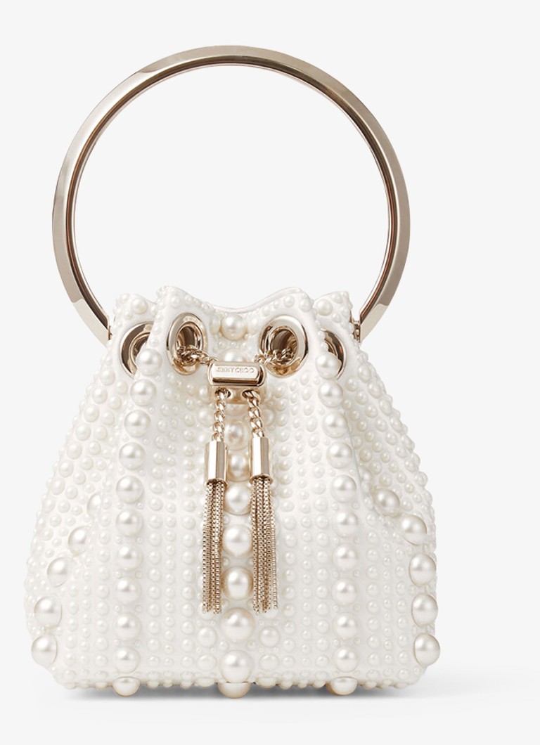 Jimmy Choo Dames Micro Bon Bon handtas van satijn in de kleur Gebroken wit