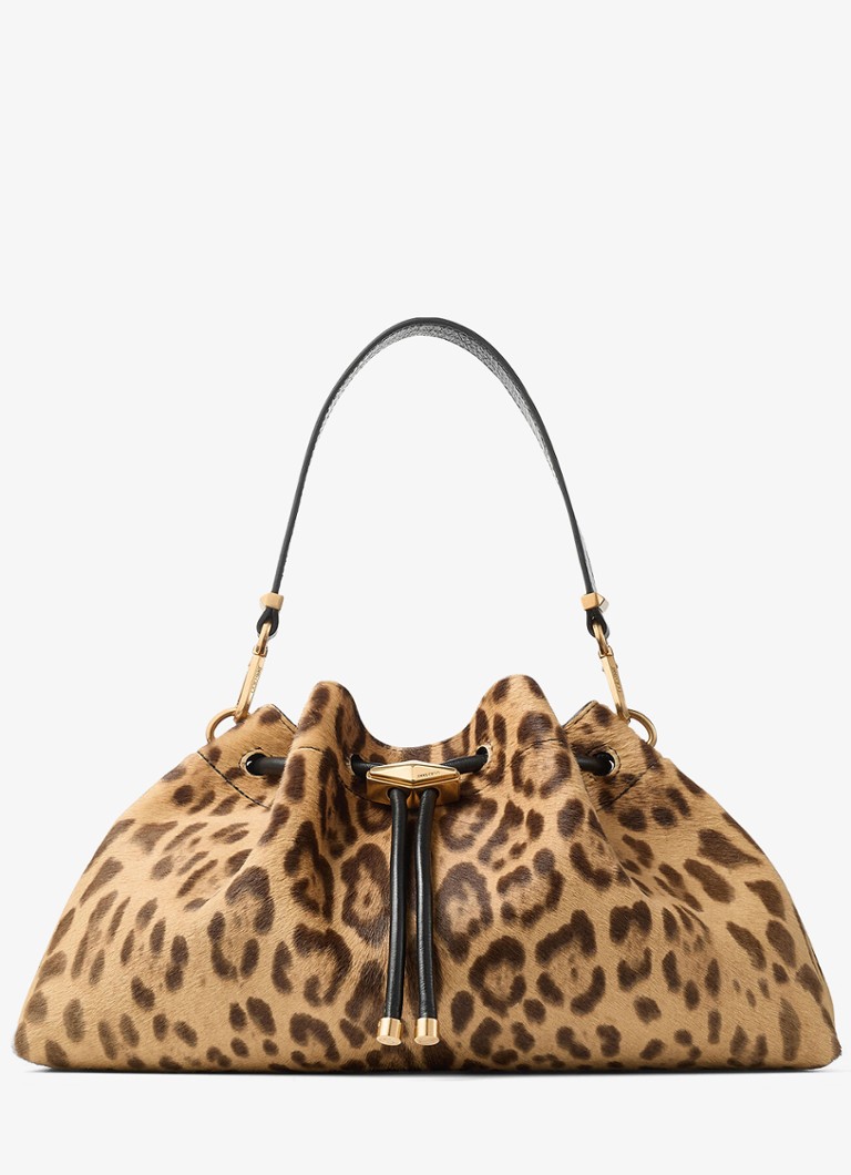 Jimmy Choo Dames Cinch M schoudertas van kalfsleer met ponyhair in de kleur Bruin