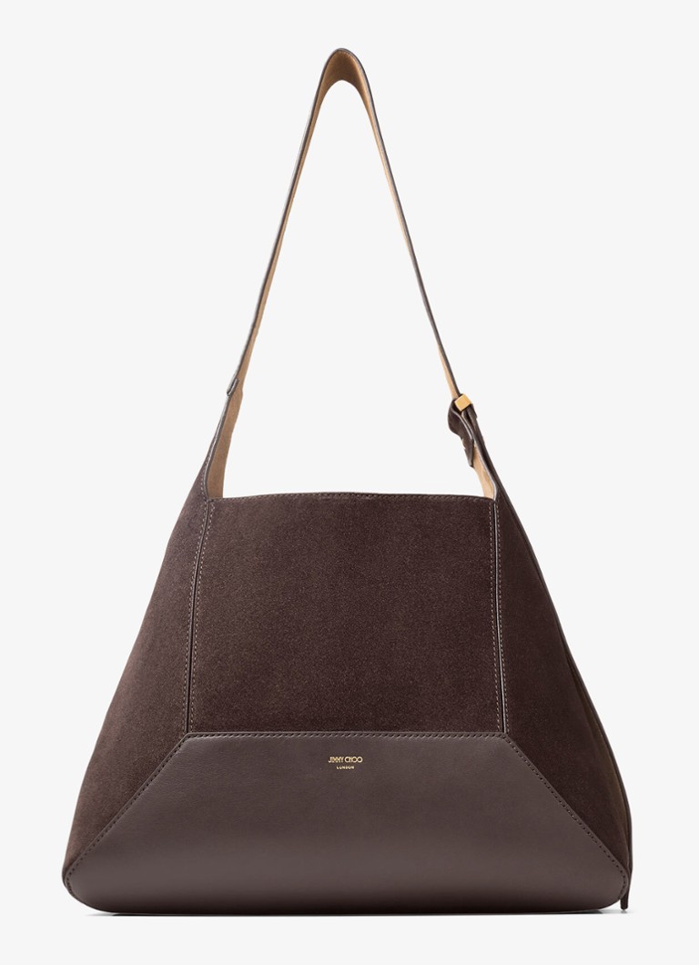 Jimmy Choo Dames Diamond Hobo/M schoudertas van suède met leren details in de kleur Donkerbruin