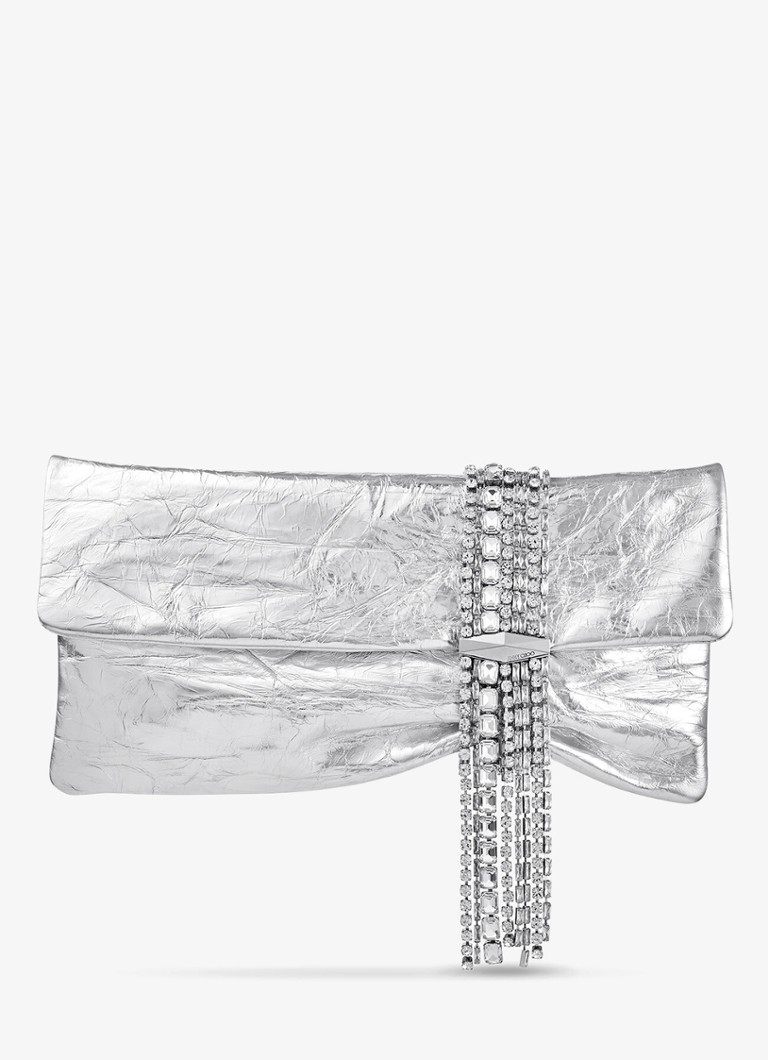 Jimmy Choo Dames Zandra clutch van kalfsleer met metallic finish in de kleur Zilver