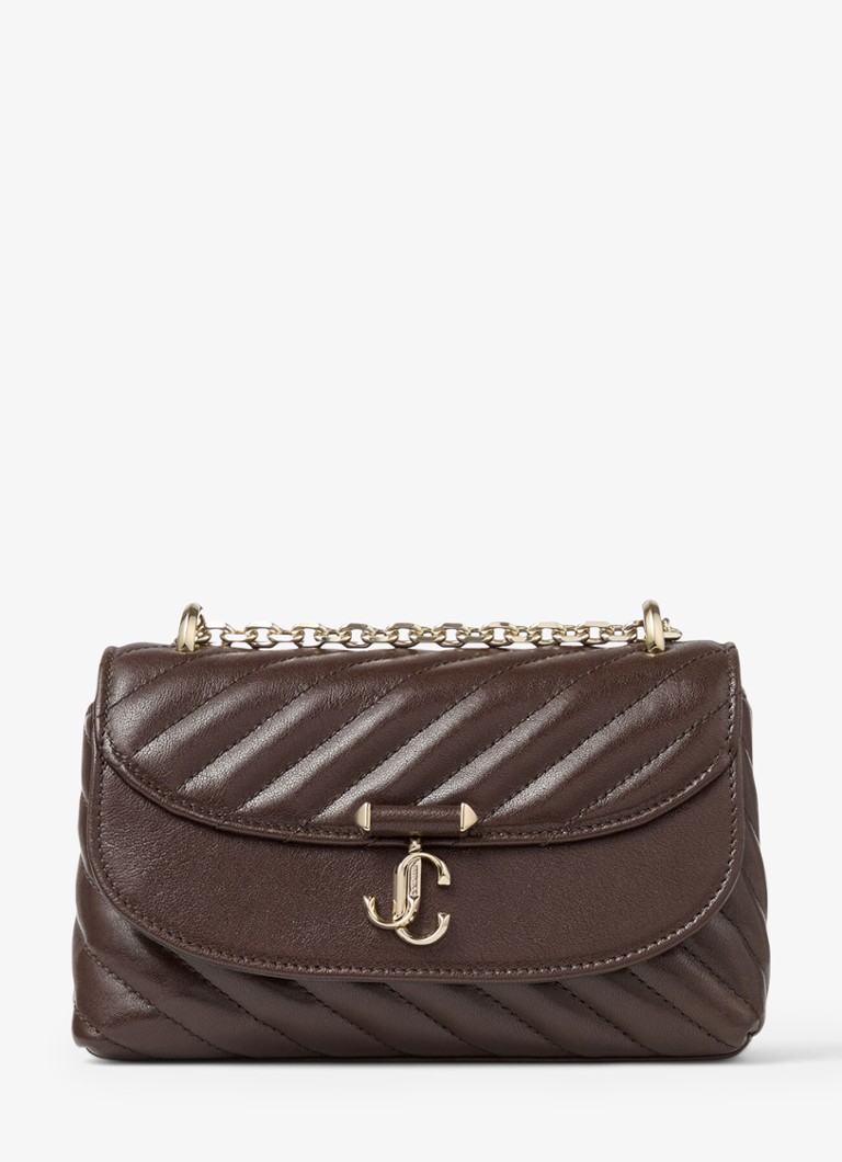Jimmy Choo Dames Curve S schoudertas van lamsleer in de kleur Donkerbruin
