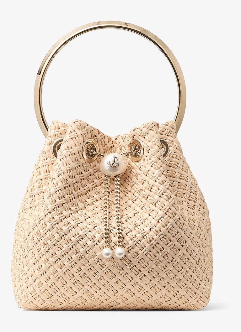 Jimmy Choo Dames Bon Bon handtas van raffia in de kleur Beige