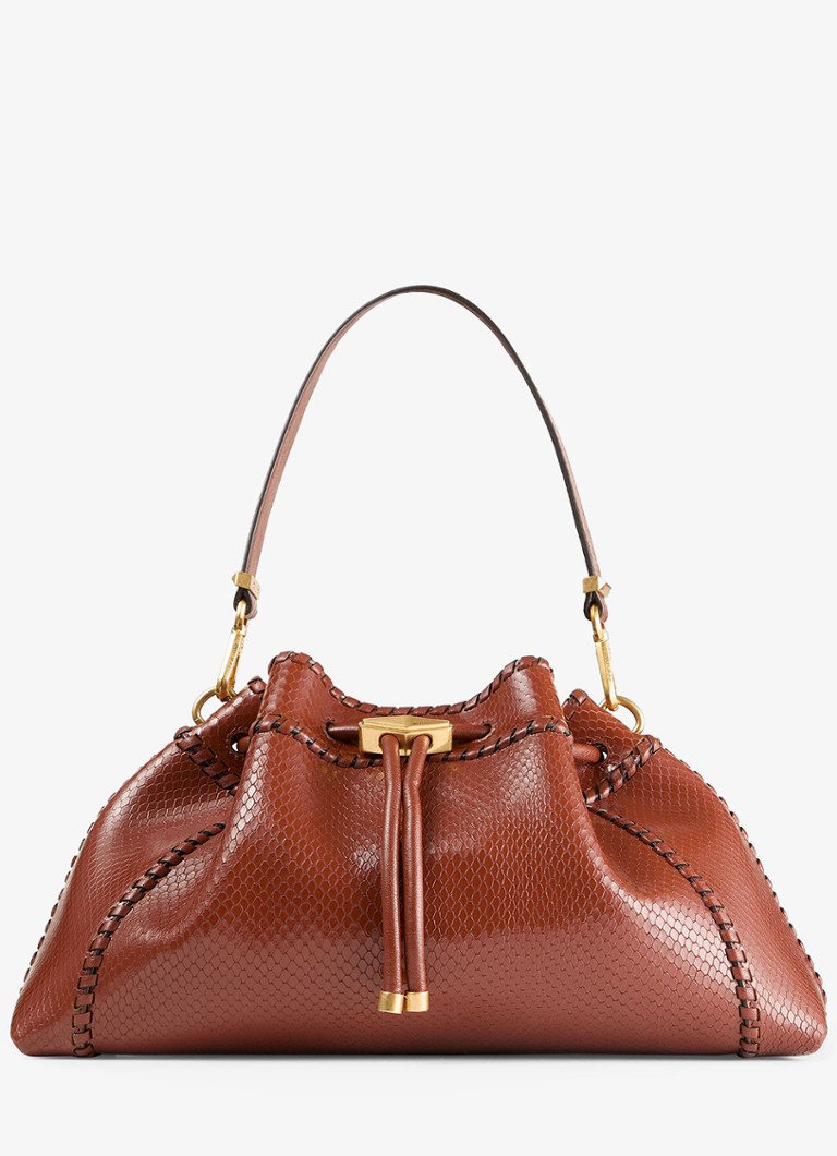 Jimmy Choo Dames Cinch M schoudertas van leer met slangenstructuur in de kleur Cognac