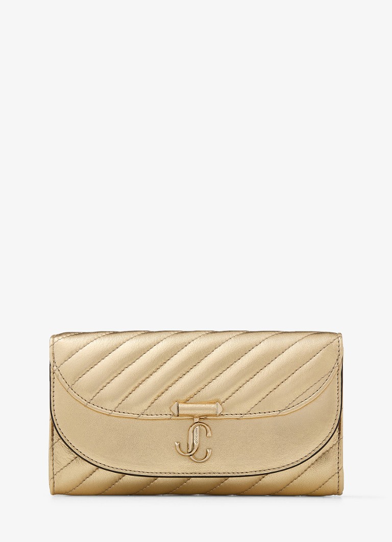 Jimmy Choo Dames Curve clutch van lamsleer met metallic finish en afneembare schouderriem in de kleur Goud