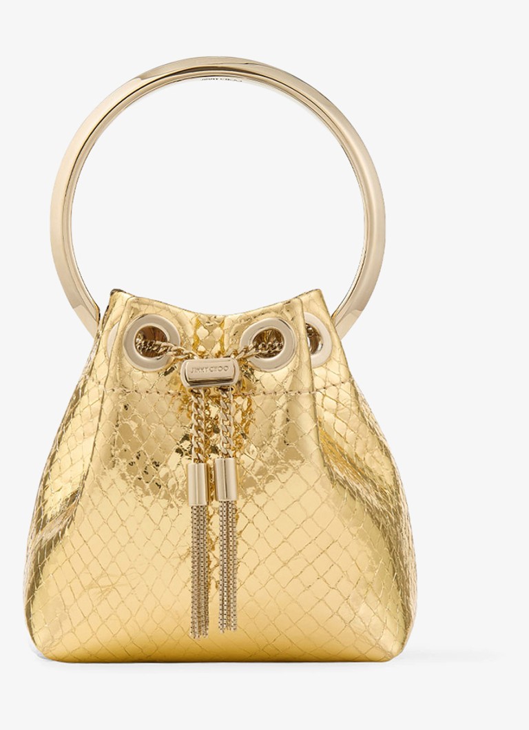 Jimmy Choo Dames Micro Bon Bon handtas van leer met metallic finish in de kleur Goud