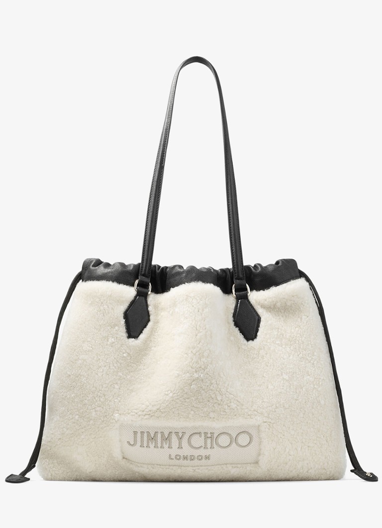 Jimmy Choo Dames Drawstring Tote/M shopper van schapenleer in de kleur Gebroken wit